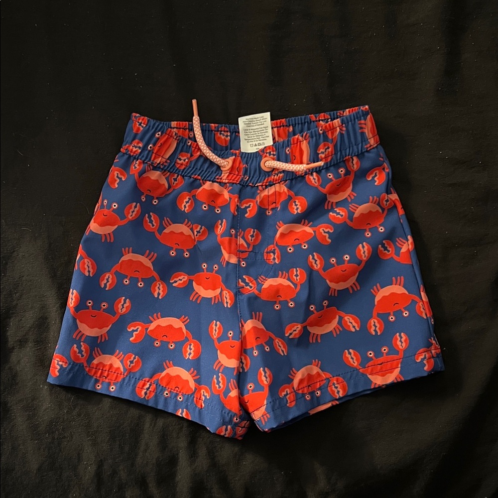 Wonder Nation Navy and Coral Crab Swim Shorts